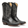 Distressed black leather cowboy boots with vintage worn-in finish